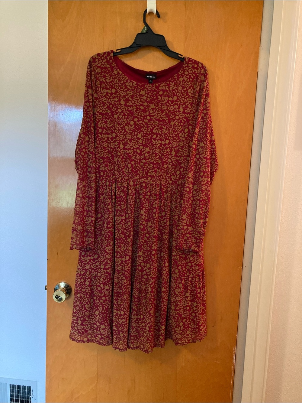 torrid Burgundy Floral Long-Sleeve Swing Dress